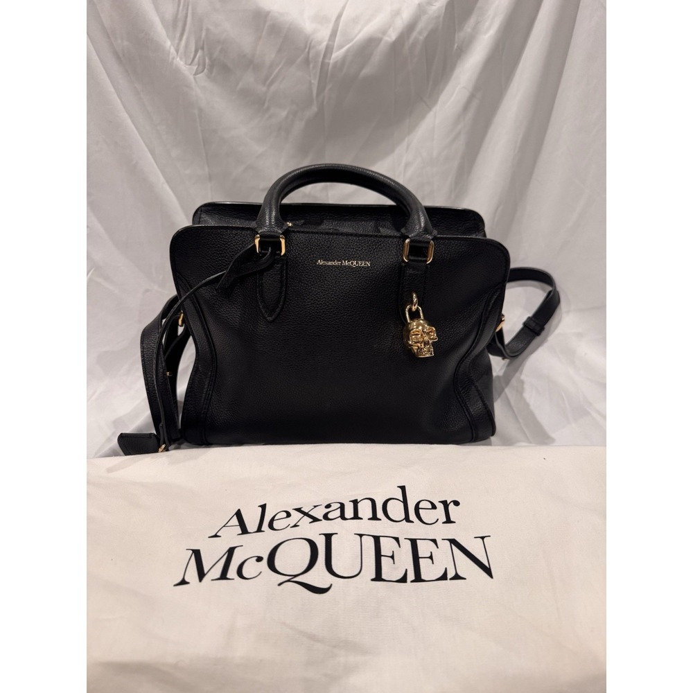 Alexander McQueen Skull Crossbody Bag Black Pebbled Leather Gold Hardware